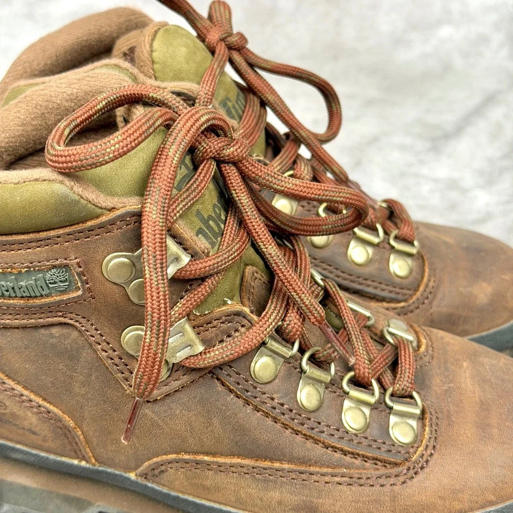 Timberland Euro Hiker Brown Leather Olive Green Boots Size 5M Women's Kids